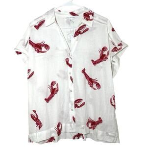 NWT Jane & Delancey Women’s Linen Blend Button Down Lobster Shirt Size Large